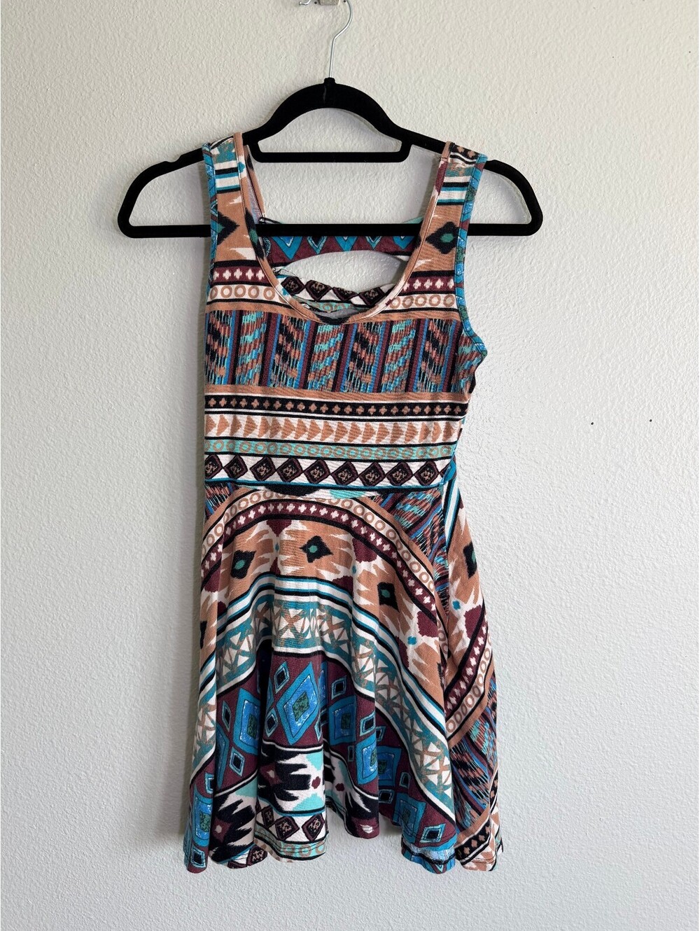 Brittany Black Aztec Geometric Cutout Skater Dress Southwestern Size M
